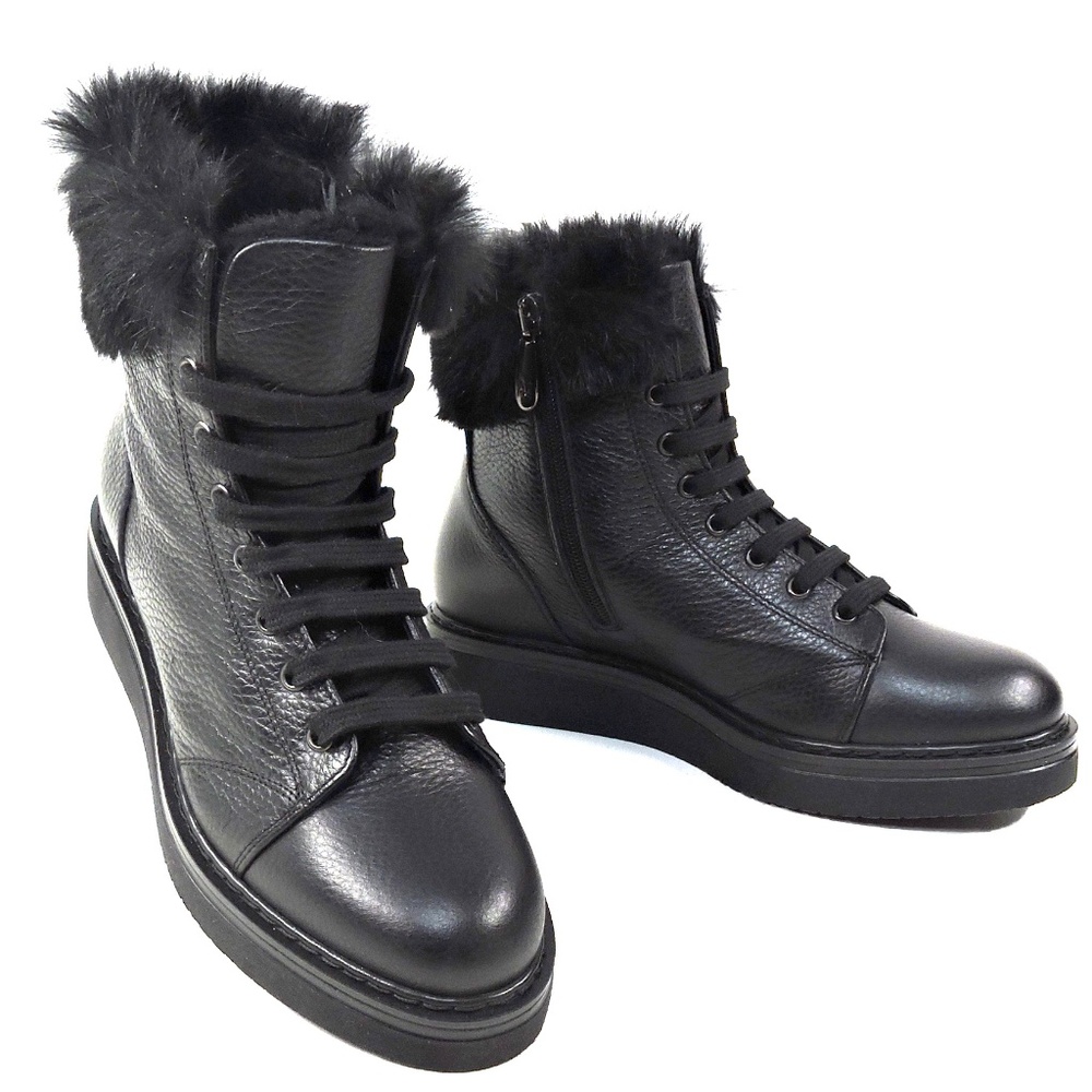 ALBERTO CICCIOLI 🇮🇹 WOMEN'S BLACK LEATHER COMFORT WINTER ANKLE BOOTIE